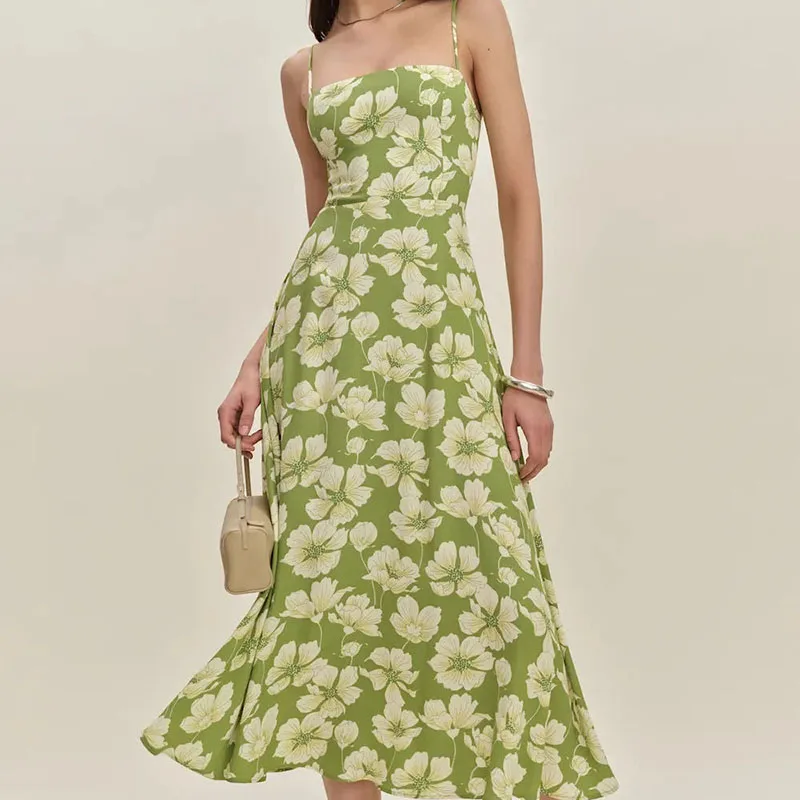 Vestido con tirantes para vacaciones con estampado de patrón de moda, vestido largo elegante sin mangas con hombros descubiertos, vestido de fiesta bohe Sexy con espalda descubierta para mujer 2025