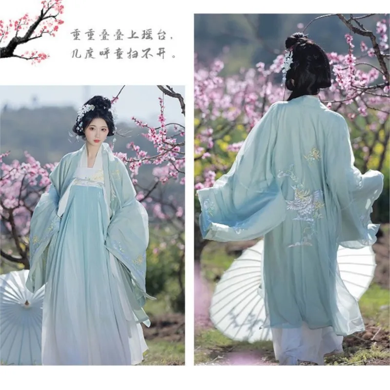 Women's Ancient Style Han Chinese Clothing Shaking Embroidery Big Sleeve Shirt Chest Jacket and Dress Full Set