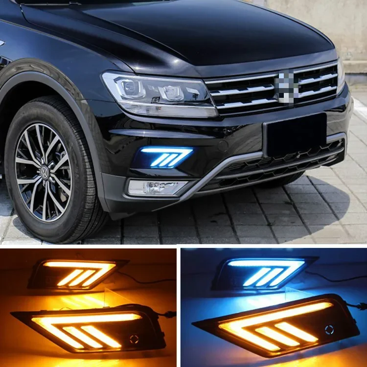 Car 2Pcs Car LED Daytime Running Light For VolkswagenVW Tiguan 2017 2018 DRL with Yellow Turning Night Blue Functions