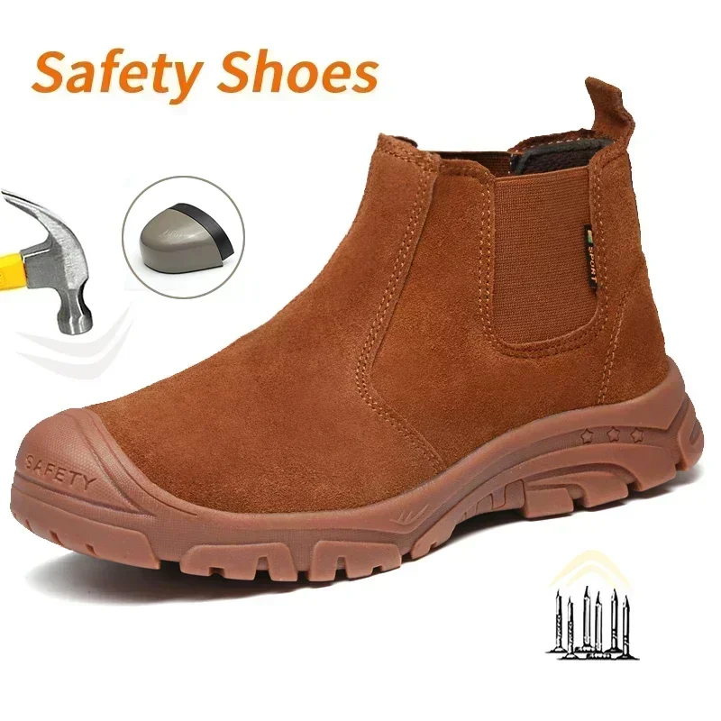 Steel Toe Work Boots Suede Safety Shoes Anti Smash Anti Slip Puncture Proof Welding Protective Footwear for Men