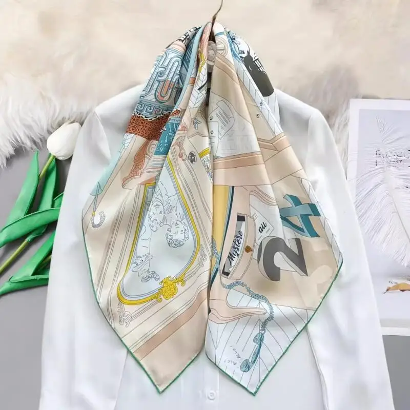 Double Sided 100% Silk Scarf Shawl Echarpe 18mm Large Square Silk Foulard Neckerchief Shawl 35\