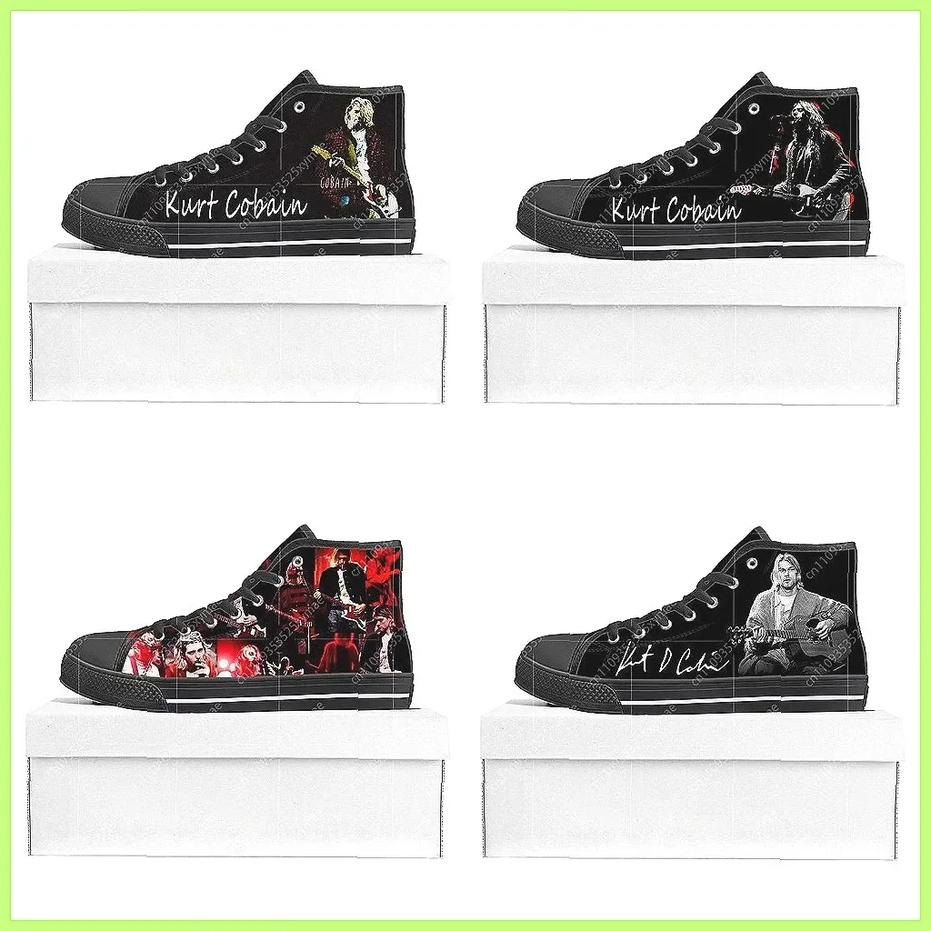 

Кеды из канваса с изображением Курта Кобейна, высокие повседневные кроссовки унисекс для мужчин, женщин и подростков