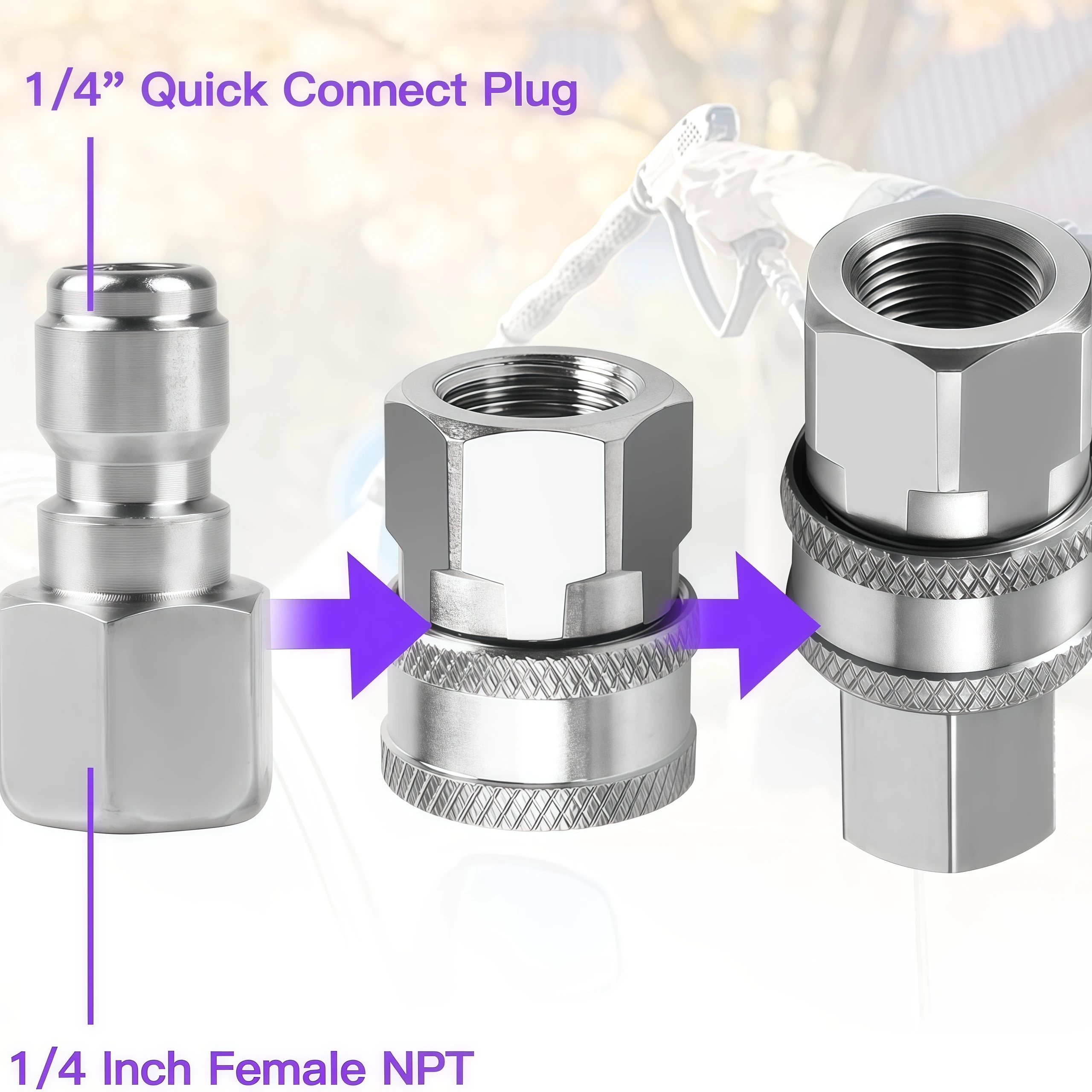 Kit adaptador de conexión rápida macho y hembra de acero inoxidable 3/8 BSP, 8 Uds., conectores de tubería roscados de alta presión de alta resistencia Pressu