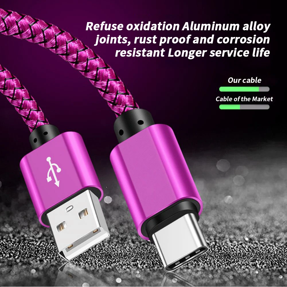 Cable USB tipo C 2A de aleación de aluminio, Cable de datos de carga rápida, trenzado de nailon, Compatible con teléfonos Ios y Android, tabletas