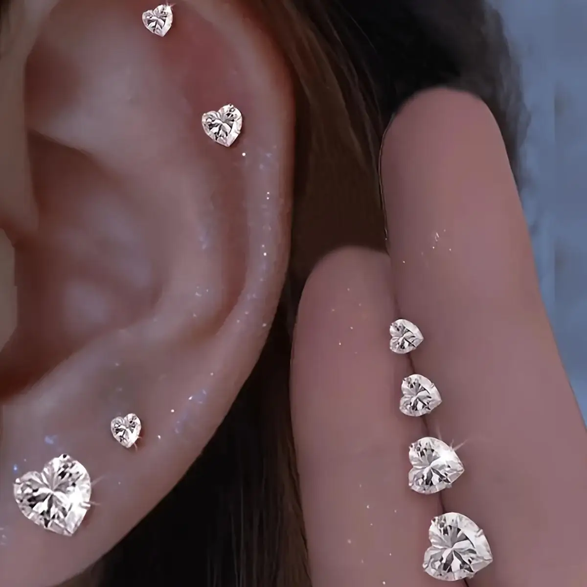 1/4 Pairs Fashion Simple Style Stainless Steel Heart-Shaped Cubic Zirconia Stud Earrings Women Ear Piercing Jewelry 3/4/5/6mm
