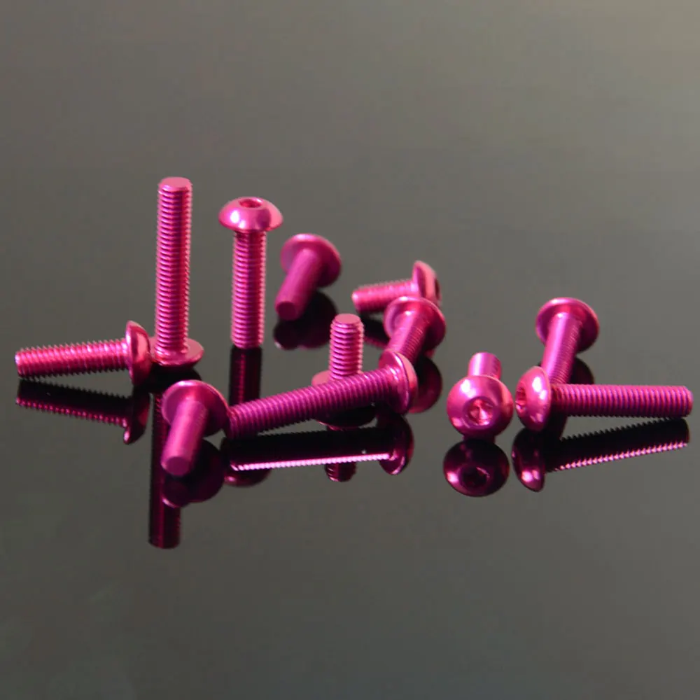 Pink M3 x 6 8 10 12 14 16mm 7075 Aluminum Alloy Button Head Screw Bolts Hex Allen Socket For Model Aircraft Car DIY