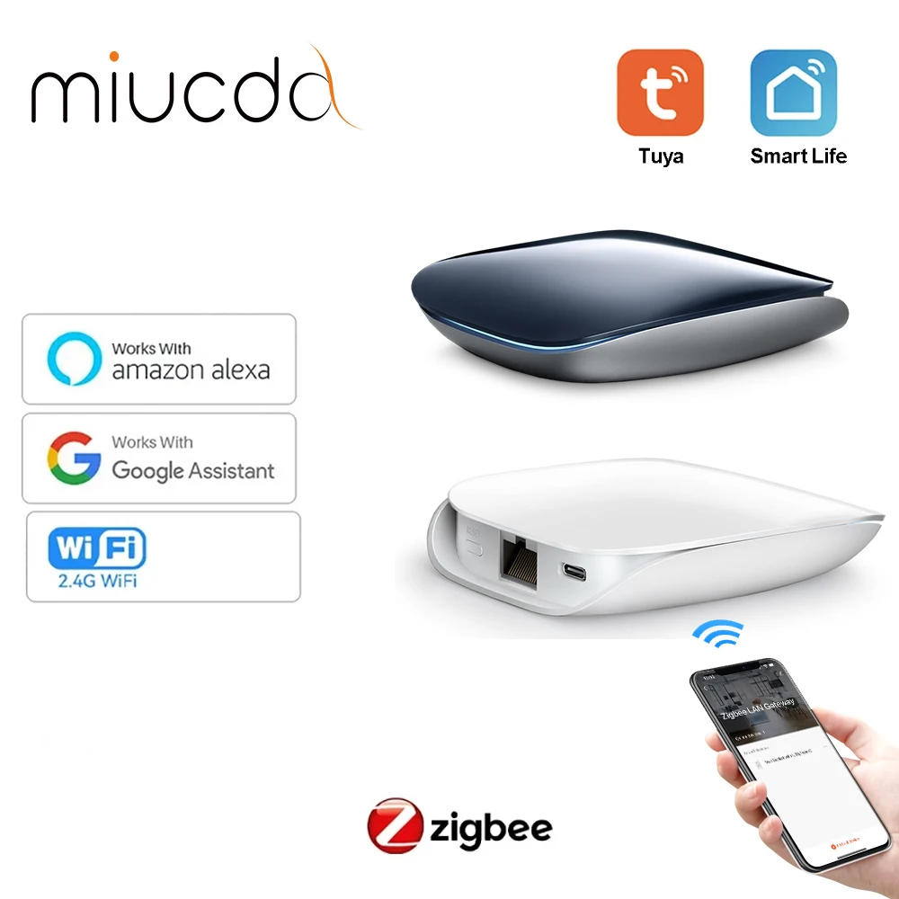 MIUCDA Tuya ZigBee 3.0 Smart Hub,Wired Gateway Bridge for App Voice Remote Control, Works with Alexa Google Home Assistant