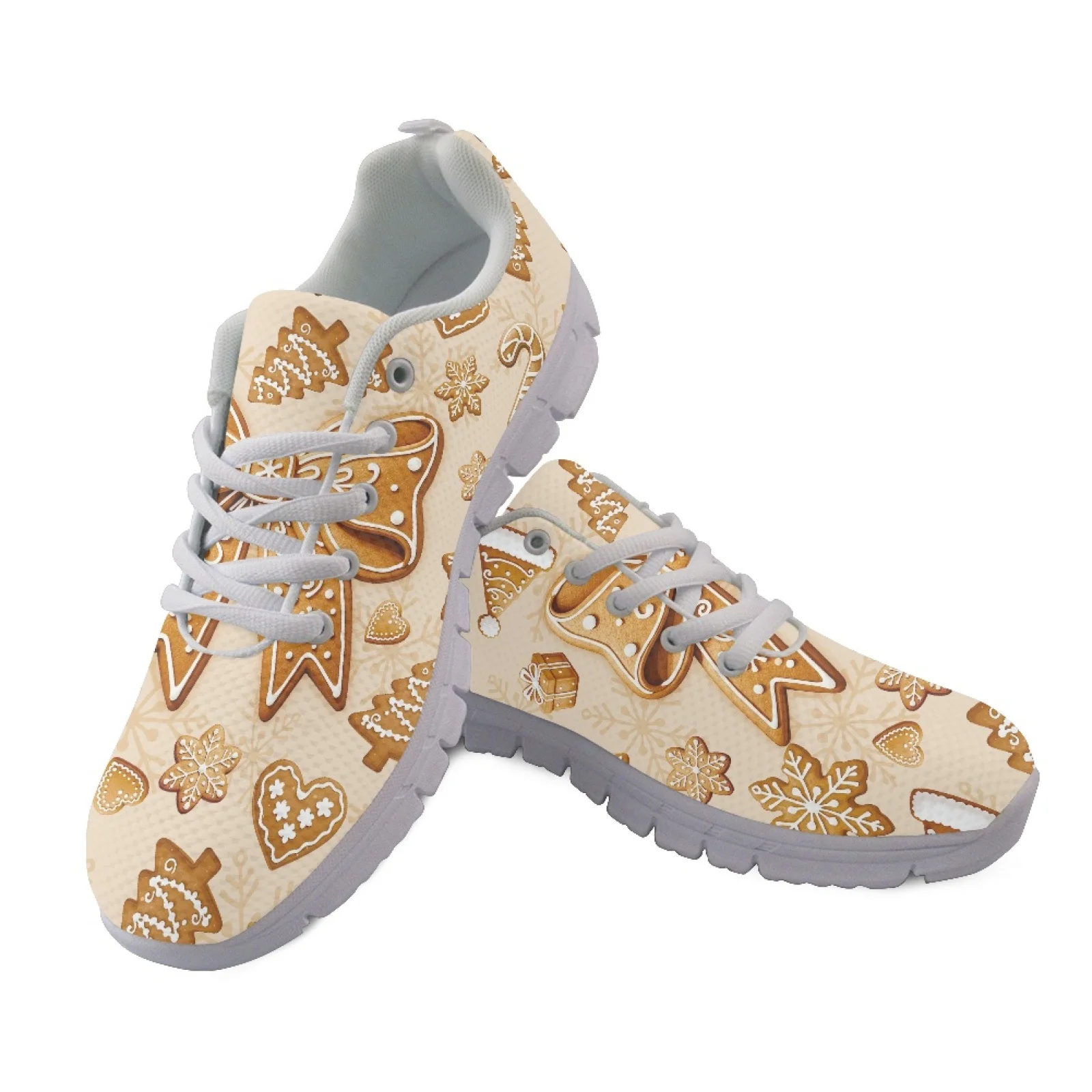 Coloranimal Christmas Lace up Athletic Sneakers Featuring Gingerbread Cookies, Mesh EVA Sole Running Shoes for Gym Casual Hiking