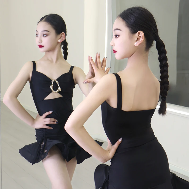 ชุดเต้นรําละติน ชุดฝึกซ้อมเด็กผู้หญิง 2025 ฤดูร้อน ชุดเดรสเด็กสไตล์ใหม่ ชุดเต้นรํามืออาชีพ