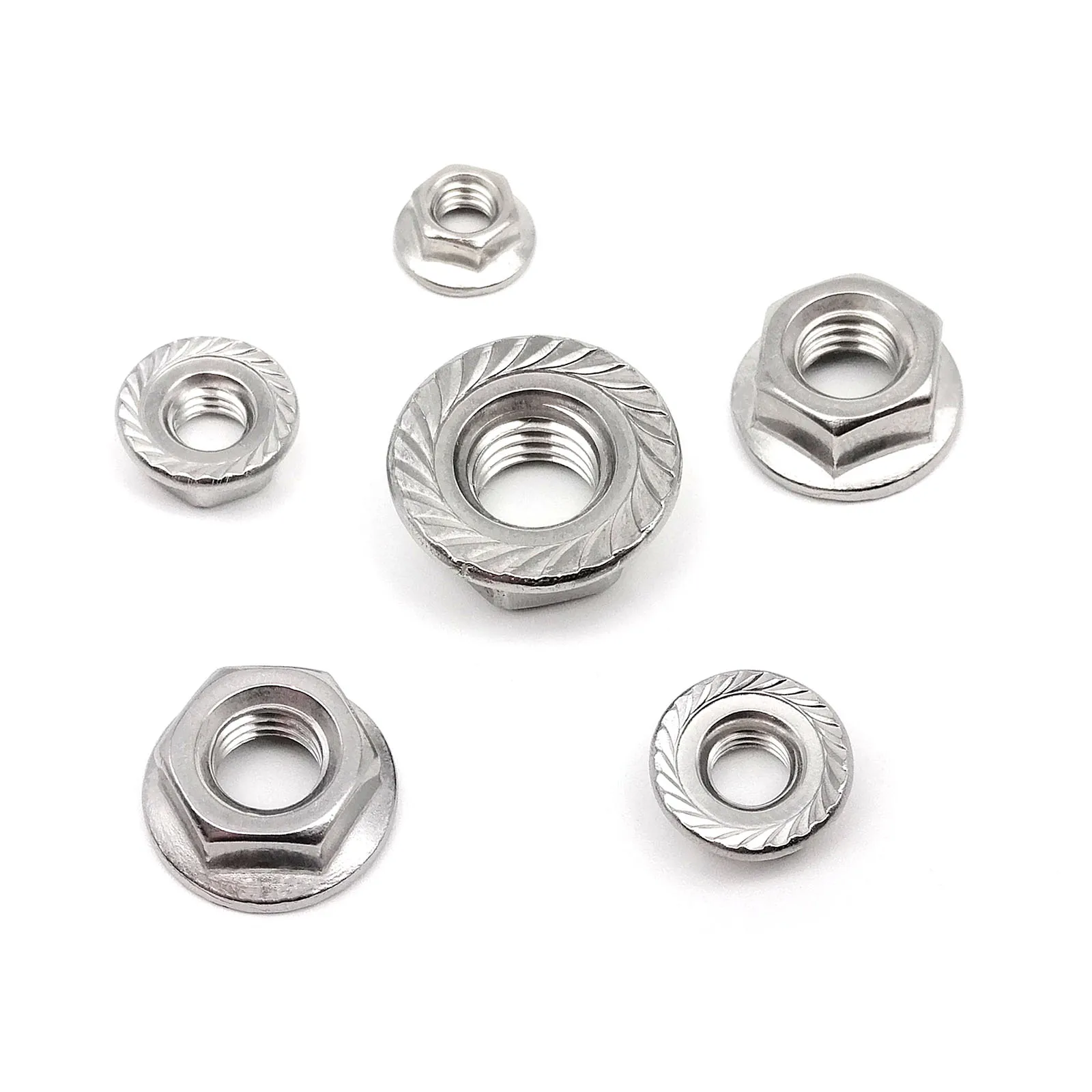 5/10pcs M6 M8 M10 M12 Fine Thread DIN6923 304 A2-70 Stainless Steel Hexagon Hex Head Serrated Lock Spinlock Flange Nut