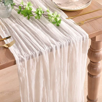 Semi-transparante gaas witte tafellopers Vintage rustieke bruiloft verjaardag bruiloft decoratie banketten bogen Boho decor tafelkleed