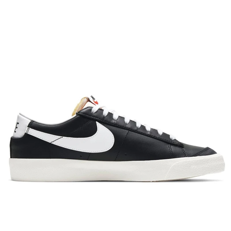 Nike Blazer Low 77 sepatu Skateboard pria wanita, sepatu sneaker datar klasik kulit asli hitam antiselip nyaman