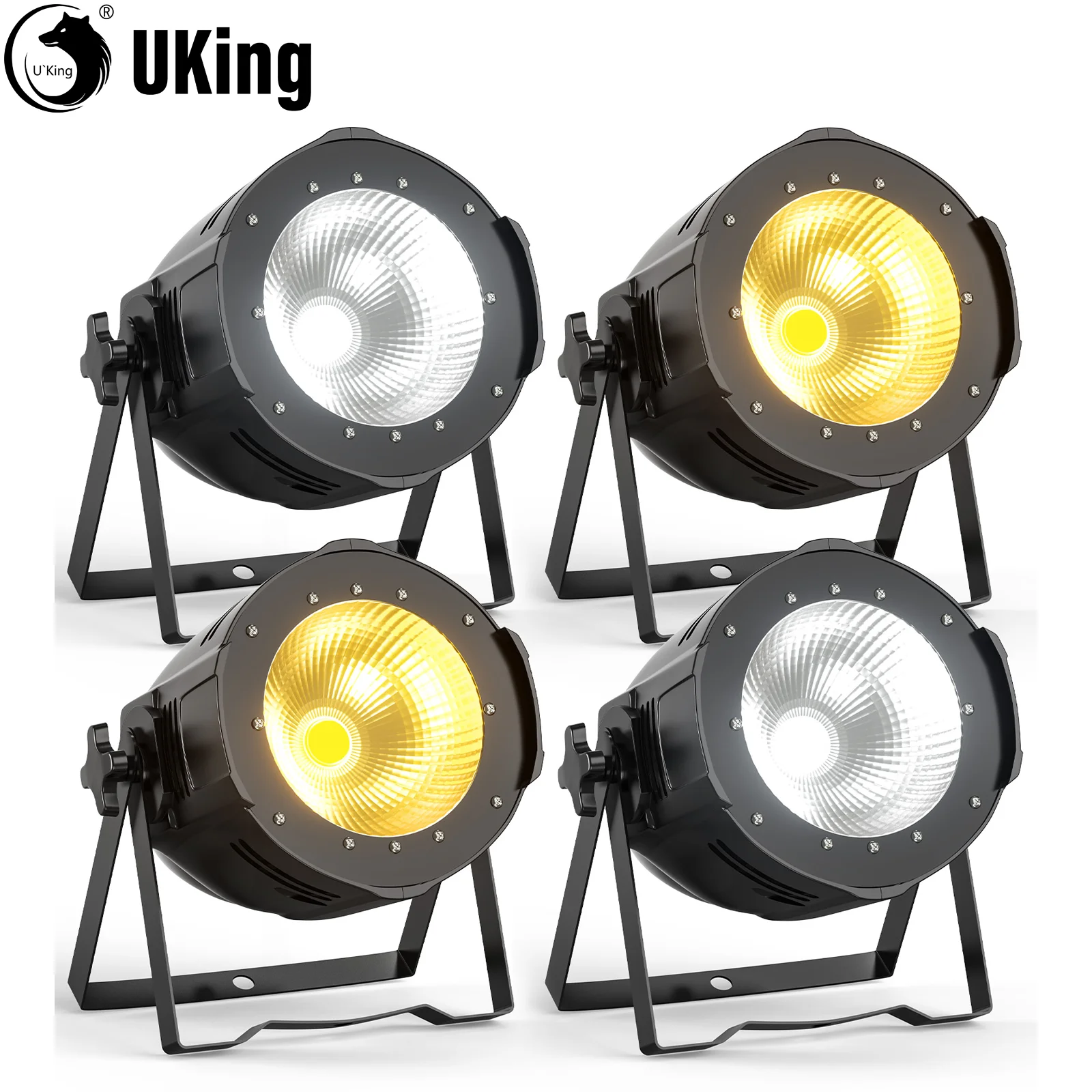 U'King 4Pcs/Set 100W COB Par Lights Warm&Cool White Stage Lights DMX Spotlights For DJ Church Concert Christmas Wedding Party