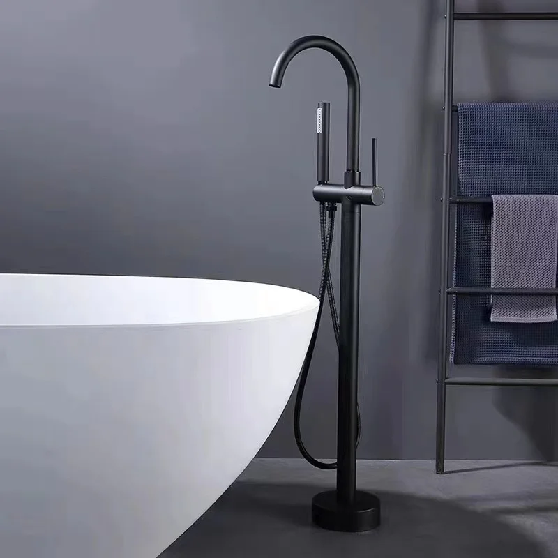 

Free Standing Bathtub Floor Faucets Round Brass Single Handle Tub Shower Faucet