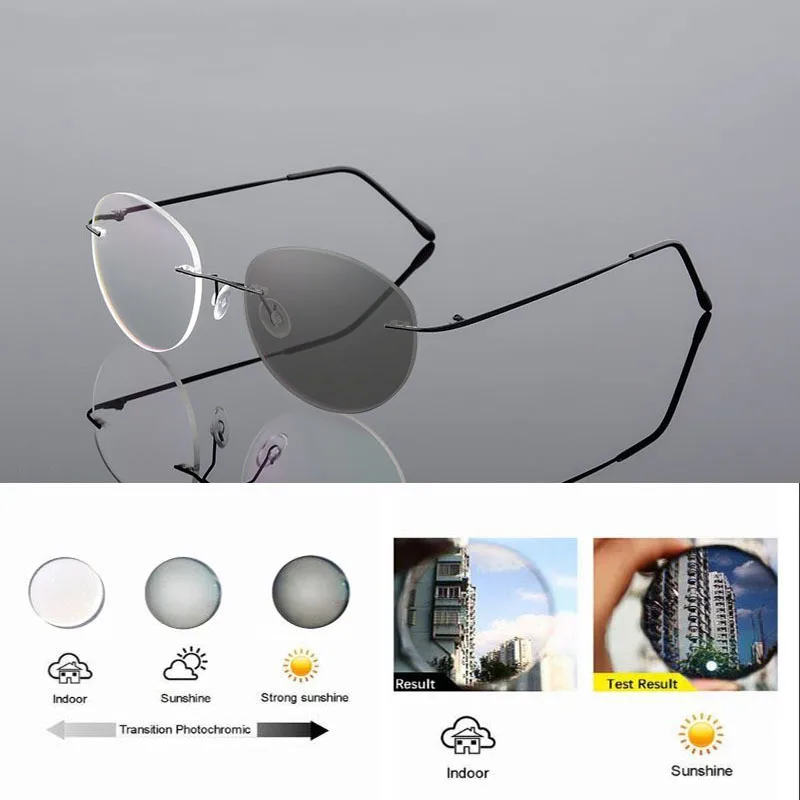 Randlose Photochrome Myopie‑Brille Titanlegierung Rund Männer Frauen Rezeptbrille Sonnen‑Farbwechsel Für Draußen – Detail 5