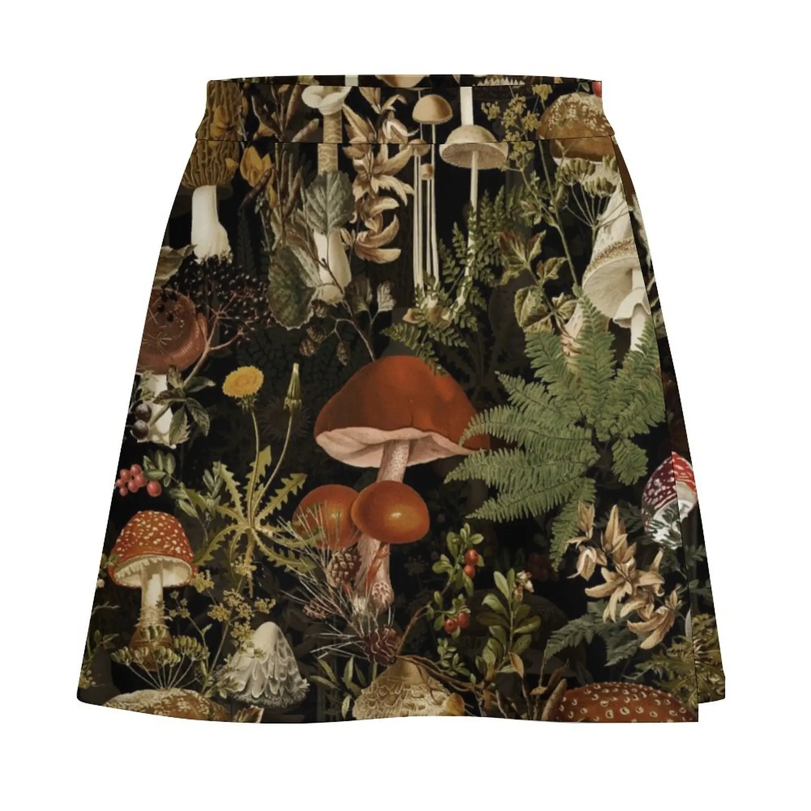 Vintage Midnight Mushrooms Forest Botanical Night Garden Pattern - Black Mini Skirt skirt for woman Mini Skirt
