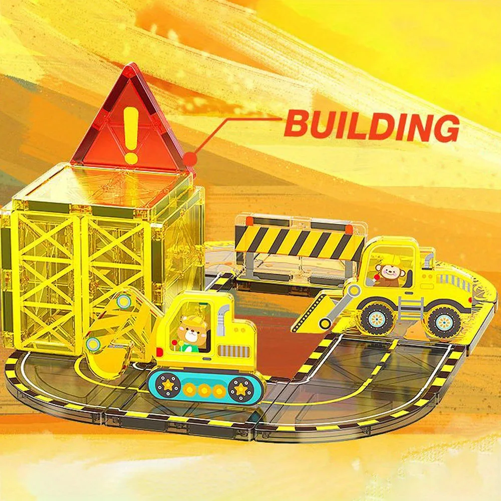 DIY 32pcs Engineering Vehicle Magnetic Building Blocks - Large STEM Toy Set Creative Magnetic Toys, Children Educational Gift
