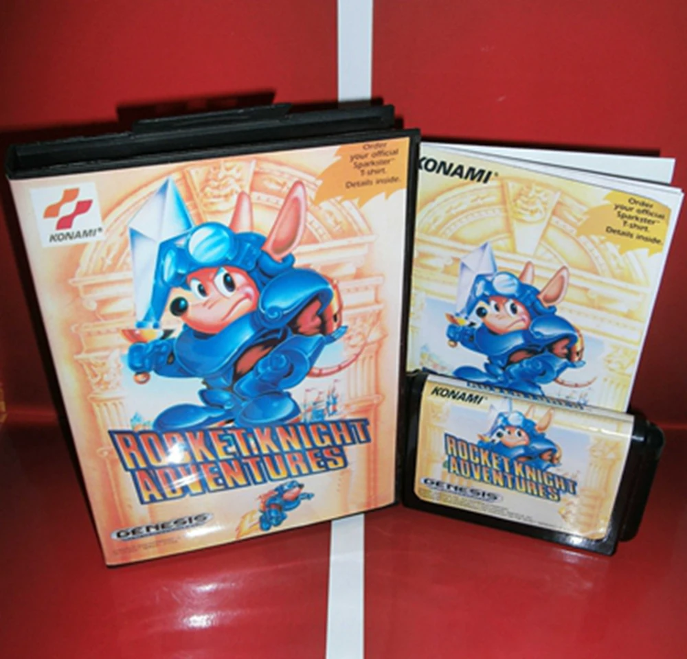 مغامرات Rocket Knight مع صندوق وخرطوشة يدوية لبطاقة ألعاب Sega MD 16 بت نظام Megadrive Genesis