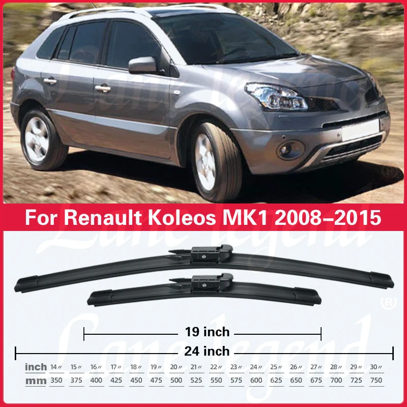 For Renault Koleos MK1 2008-2015 Wiper Front Rear Wiper Blades Windshield Windscreen Window Rain Brush 24\