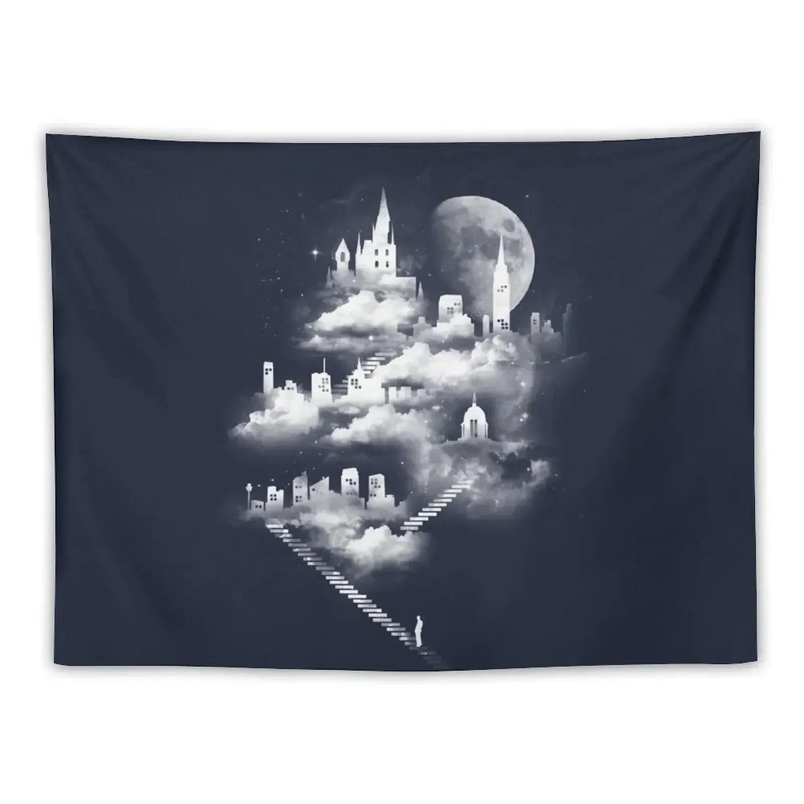 Stairway to Heaven - Dark Blue Tapestry Home Decor Accessories Anime Decor Outdoor Decor Tapestry