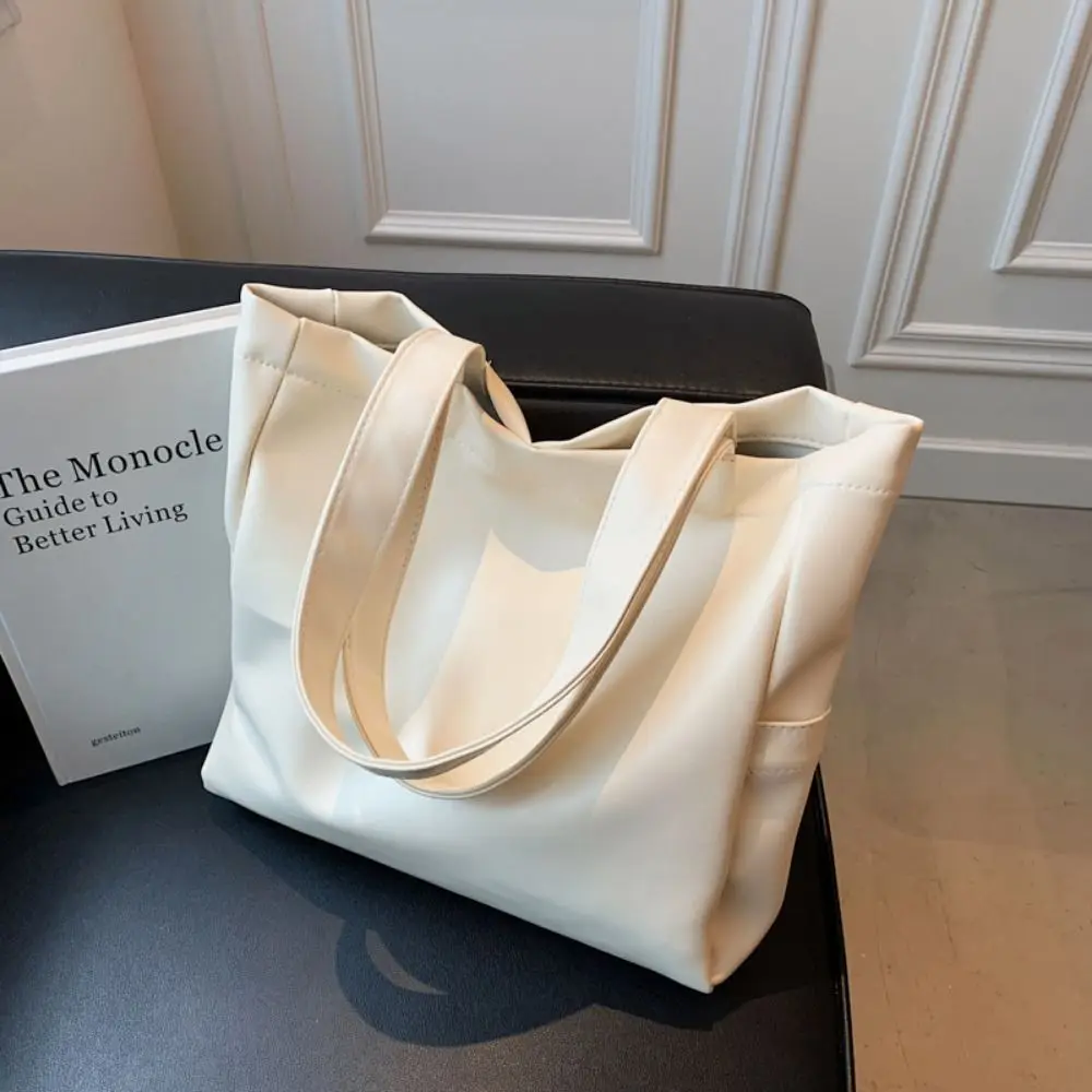 

Magnetic Buckle PU Leather Tote Bag Solid Color Versatile Large Capacity Handbag Vertical Square Comfortable Handle