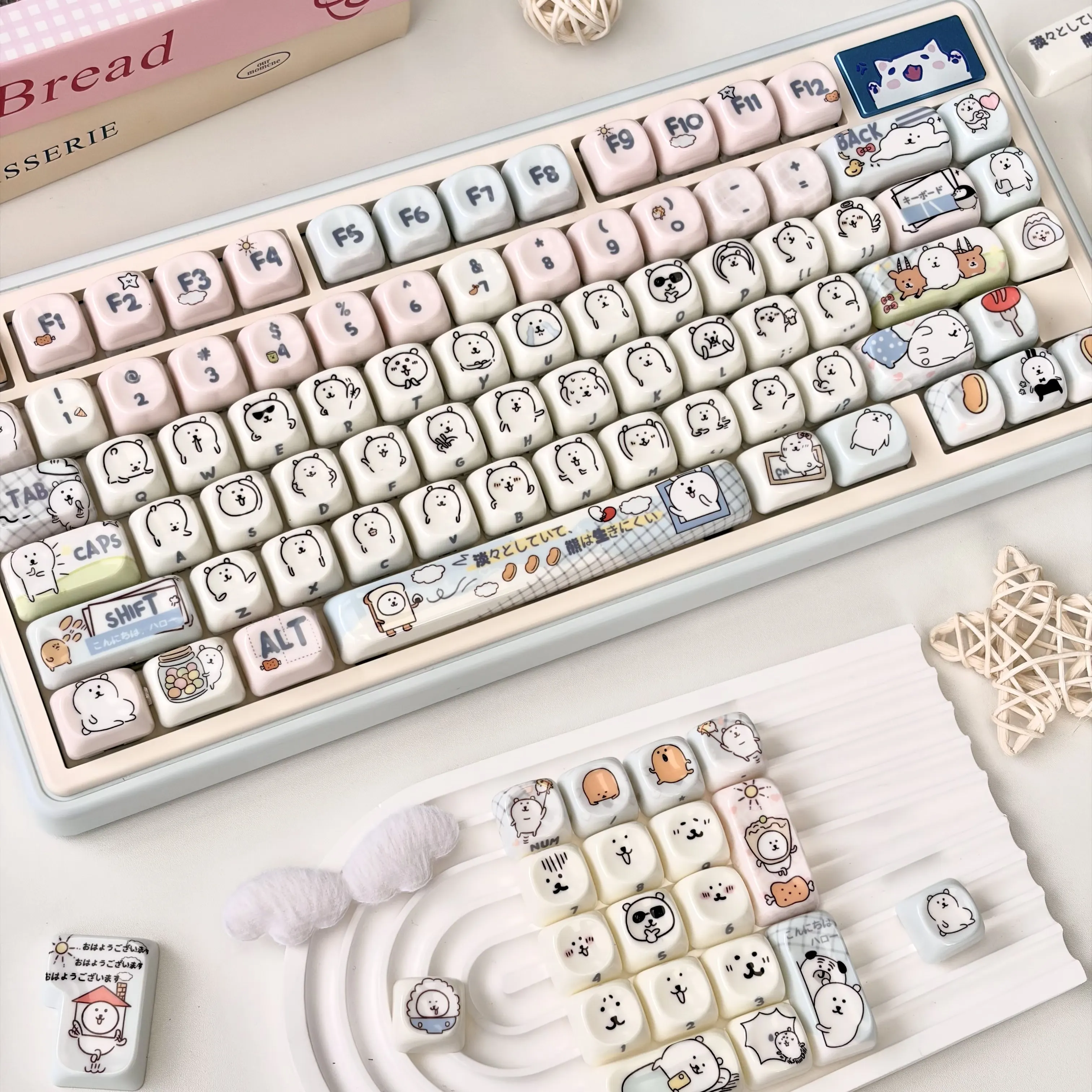 MAIMOOO Self Mocking Bear Key Cap Crystal Jelly Cute Jade Grease Pc Moa134 Key Customized Diy Mechanical Keyboard Cap