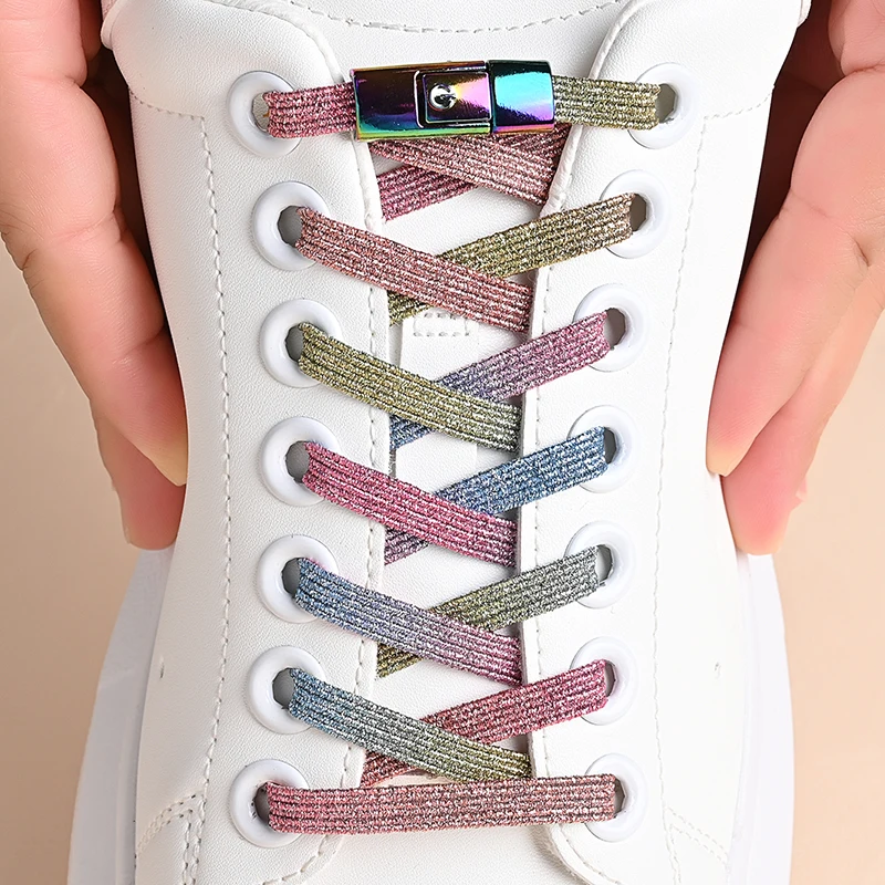 

No Tie Shoe Laces Press Lock Shoelaces Pearl Light Colorful Fashion Without Ties Elastic Laces Sneaker Kids Adult Widened