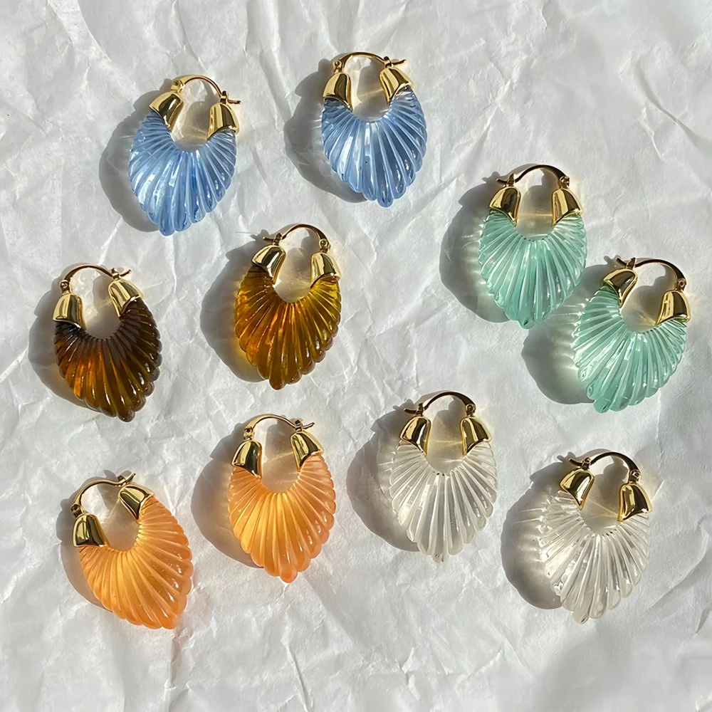 French Retro Transparent Resin Leaf Drop Earring Simple 18k Gold Color Brass Earring For Women Fashion Party Jewelry Accessories