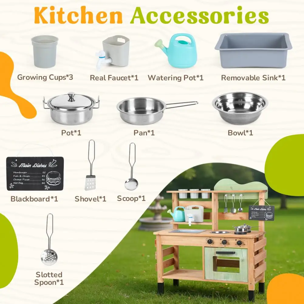 90cm lama cozinha ao ar livre de madeira fingir jogar conjunto cozinha com fogões removível torneira da pia quadro negro jardim cozinhar acessórios