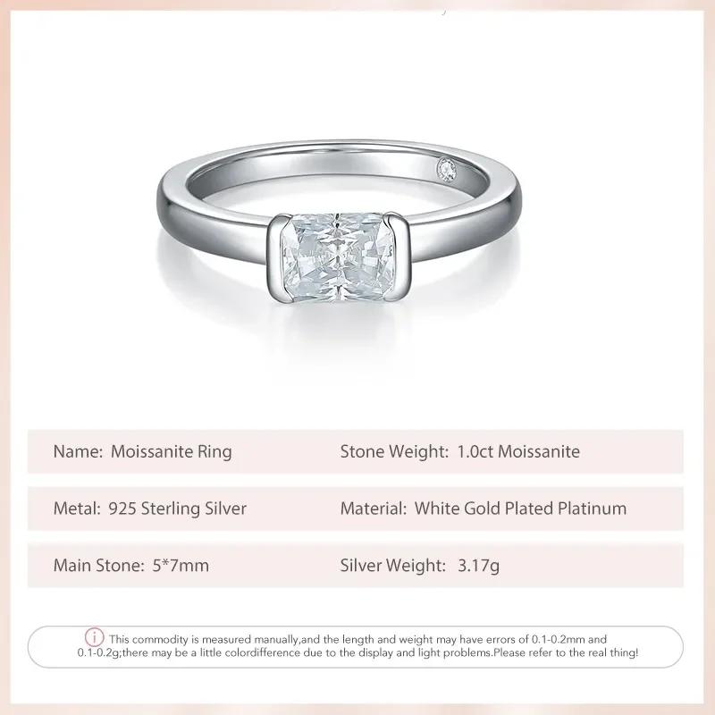 Follow Cloud 1.0ct 5*7mm Moissanite Diamond Ring 925 Sterling Silver for Women Wedding Band Plated 18k White Gold Fine Jewelry