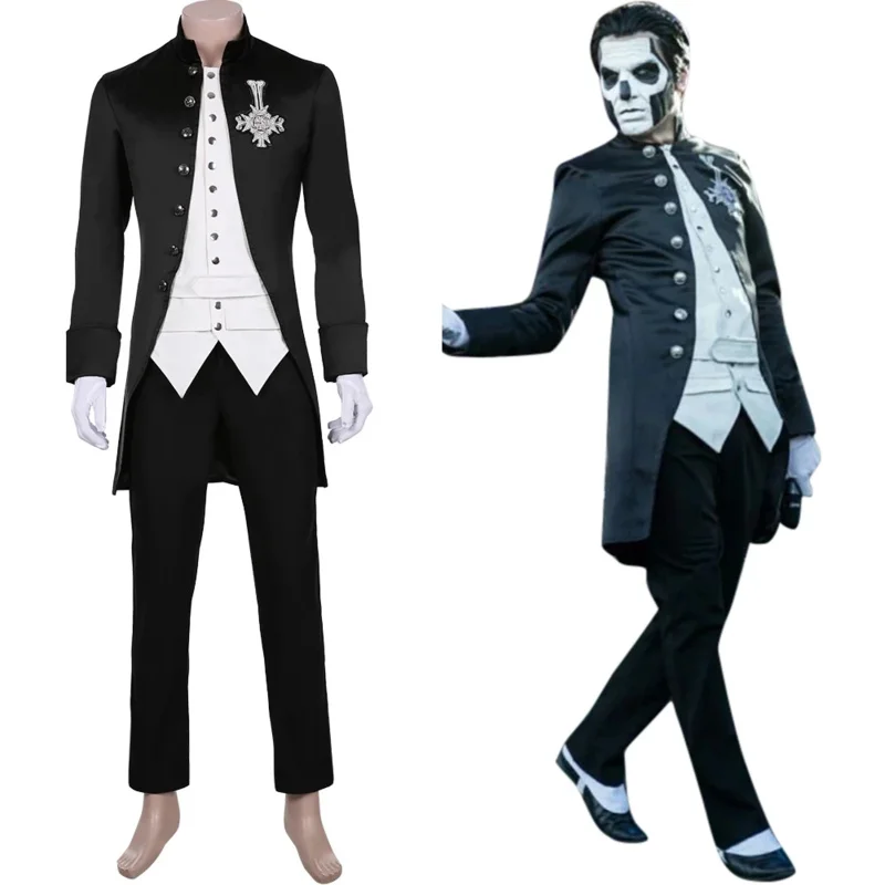 Papa Emeritus Inspired Cosplay Costume Suit Halloween Ghost B.C.Costume Band Cross Brooch Customize Any Size