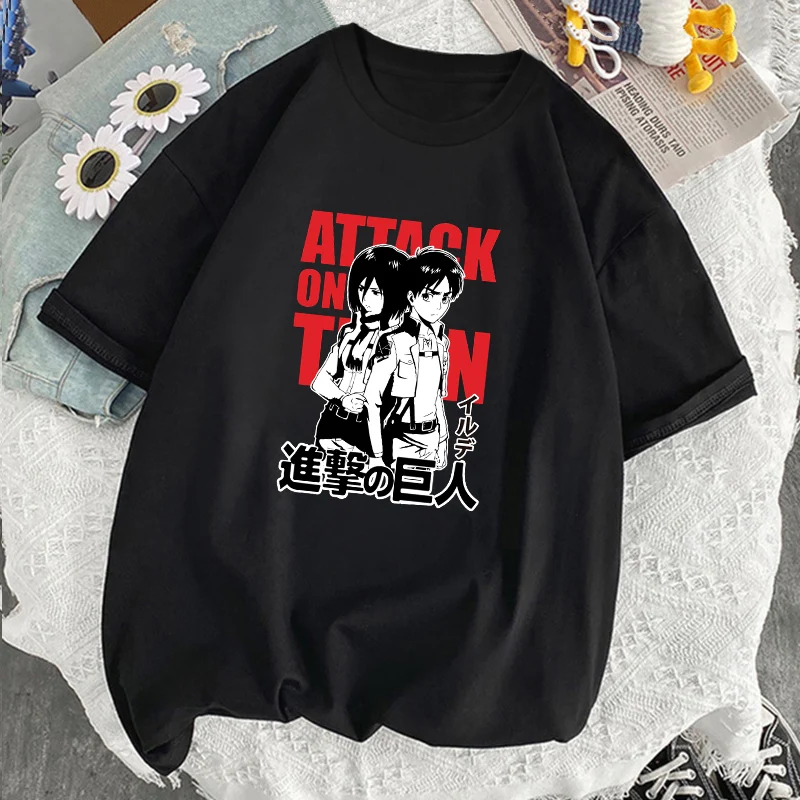 

Attack on Titan Print Anime Women T shirt Loose Casual Black Short Sleeve Top Tee New 2022 Crewneck Harajuku Graphic T shirt