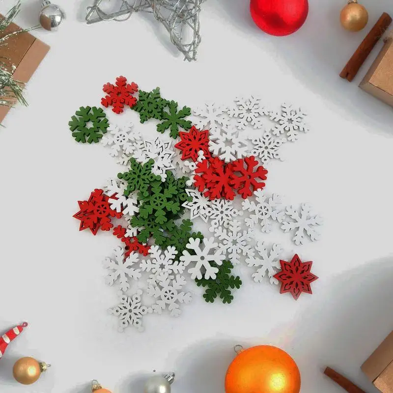 50Pcs Christmas Wooden Ornaments Santa Claus Snowflake Wood Decor Chips Table Cutout Slices DIYHandicraft Christmas