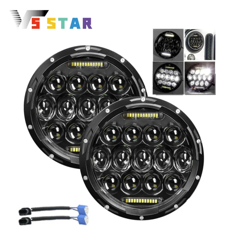 

1 Set 7 Inch Round LED Headlights Halo Angle Eyes For 2007-2018 Jeep Wrangler Unlimited JK 4 Door 1969-1981 Chevy Camaro Black