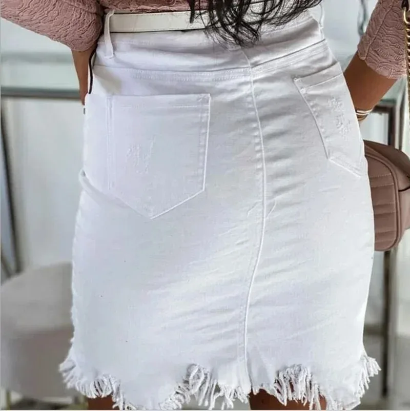 Women Summer Plus Size Single-Breasted Solid Color Stretch Denim Skirt High Waist Package Hips Skirts Tight Red White Jean Skirt