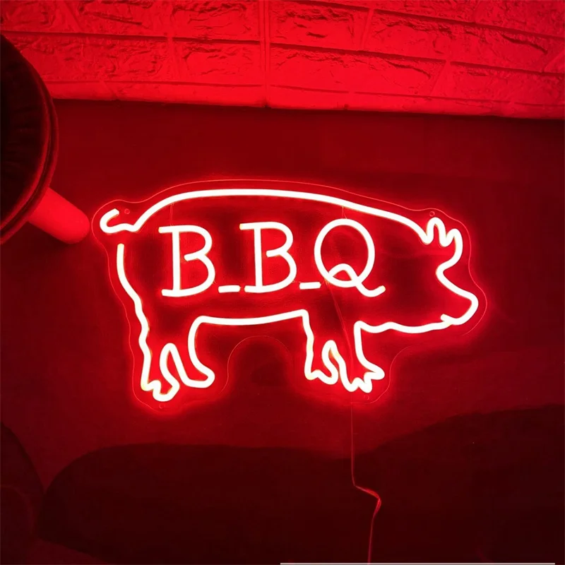 BBQ Neon Sign Custom Neon Sign American Barbecue Steak Led Light Home Party Wall Decor Animal Beef Meat Grill Barbecue Bar Food