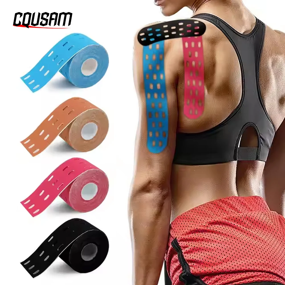 

1 Roll Punch Hole Cotton Waterproof Therapeutic Kinesiology Tape for Support & Recovery, Sports, Pain Relief