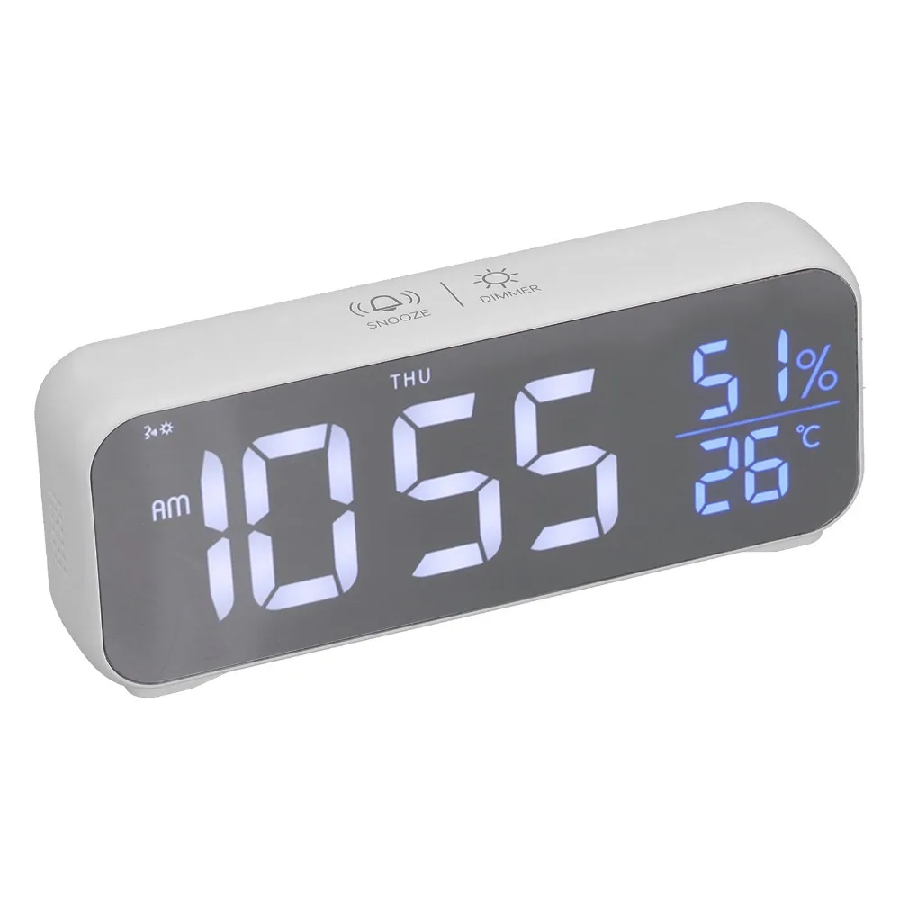 USB Charging Digital Alarm Clock Mirror Surface Black White LED Alarm Clock Digital Display Temperature Display