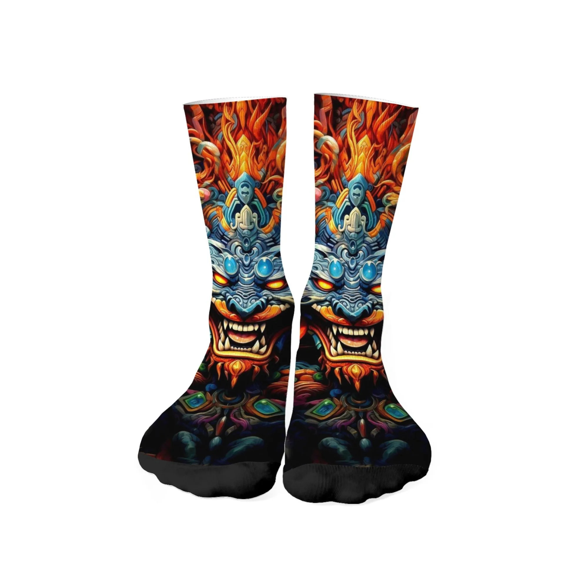 Stylish Oriental Dragon Print Men's Socks Soft Skin-Friendly Breathable Socks Quirky Fashionable Cartoon Harajuku Happy Socks