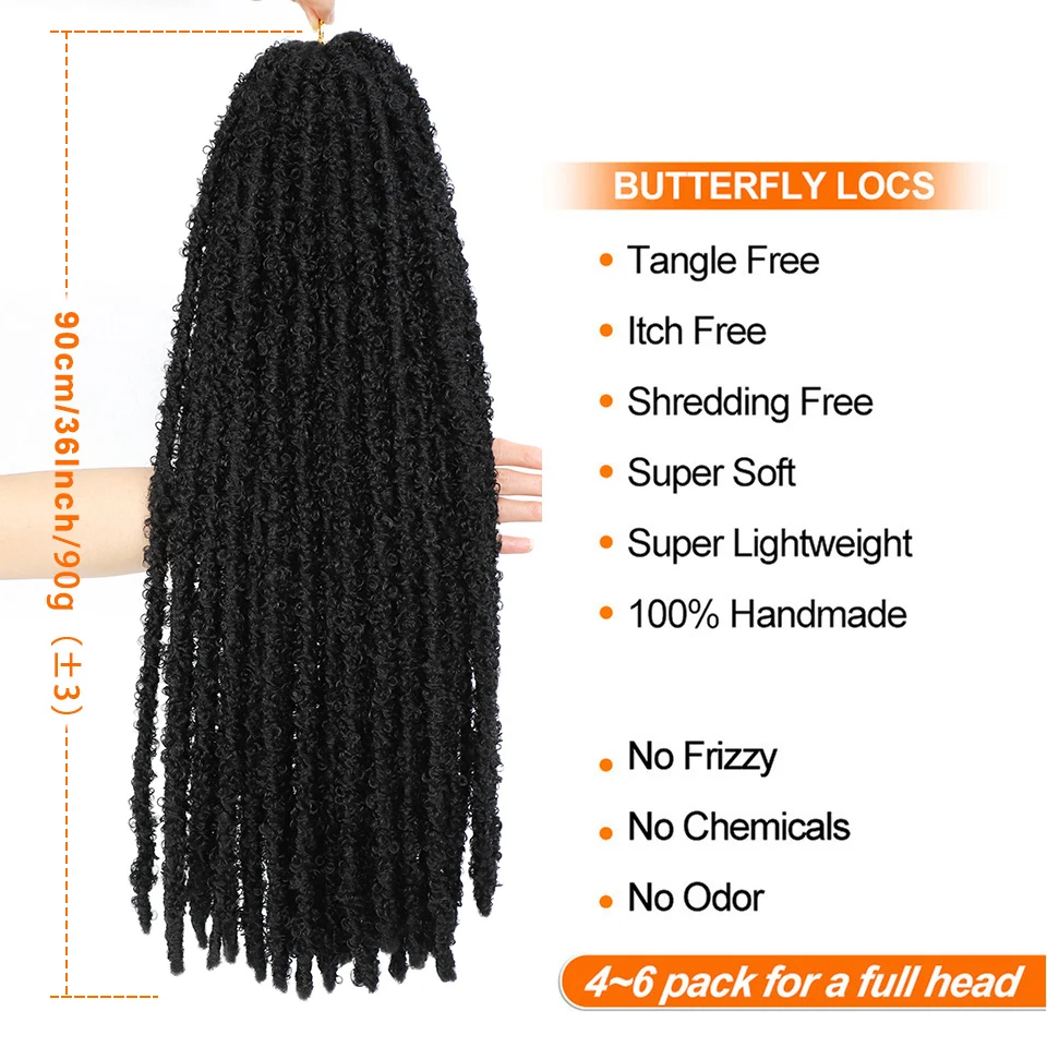 Estensioni dei capelli all'uncinetto da 36 pollici Farfalla sintetica Locs Estensioni dei capelli afro Intrecciatura all'uncinetto Dread Locks per le donne africane