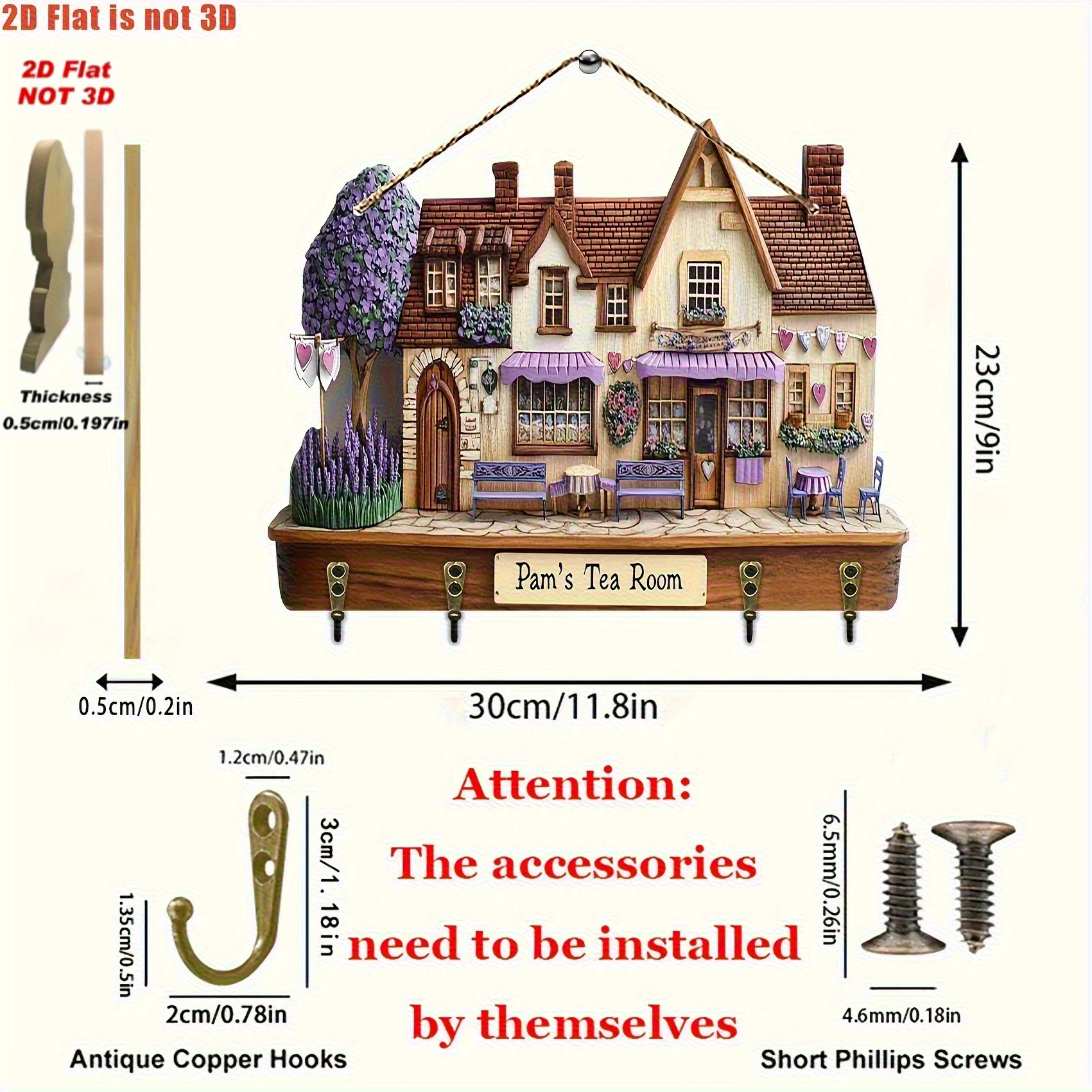 Halloween Printed 2D Wooden Key Hook Multifunctional Rustic Style Key Rack With Hooks Wall Hanging Decor Porch Ornament