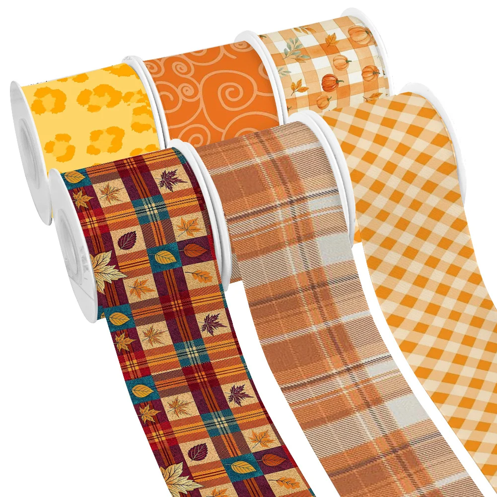 5yards Printed Thanksgiving Autumn Maple Leaf Grosgrain Ribbon for Cheer Bows DIY Girl Headwear Hair Bows Satin Ribbon