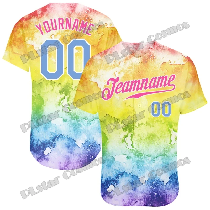 Tie Dye White-Light Blue Colorful Watercolor Custom 3D Printed Fashion Men's Baseball Jersey Casual Hip Hop Baseball Shirt BQW07