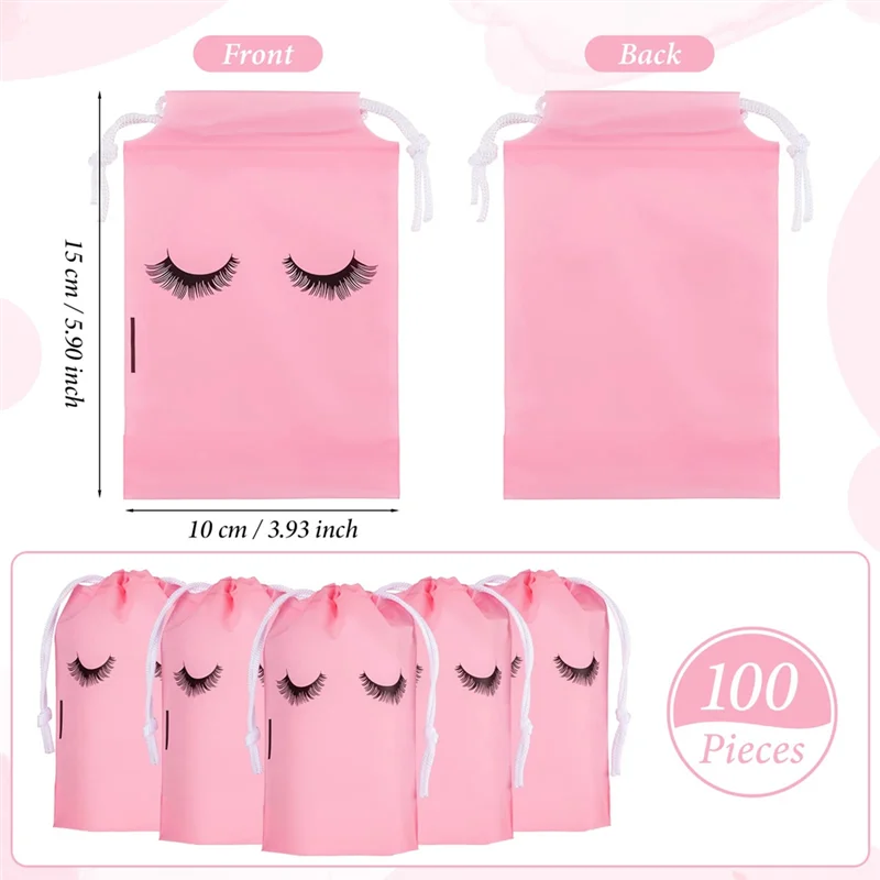 100Pcs Lash Bags for Clients Lash Goodie Bags for Clients Lash Aftercare Bags Eyelash Extensions Makeup Bags Pink