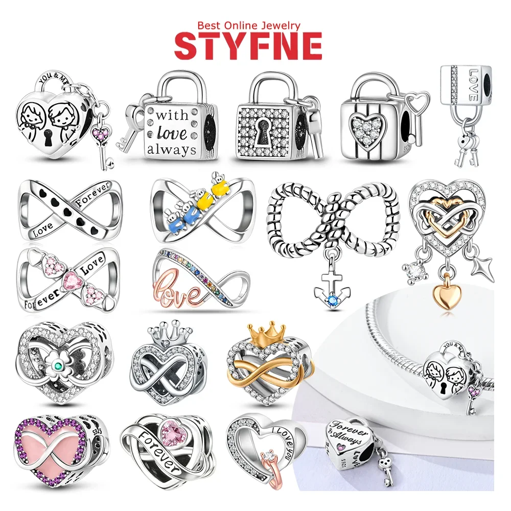 

Original Pink Zircon Heart-shaped Beaded Bow Key Beads Pendants Fit Bracelet Necklace for Women Valentine Day Jewelry Gift
