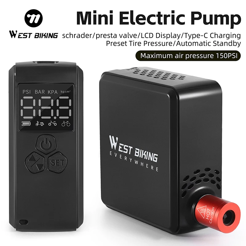 

WEST BIKING Motorcycle Inflator Portable Mini Electric Air Pump with LCD Display Rechargeable Compressor Tire Inflator Accessory