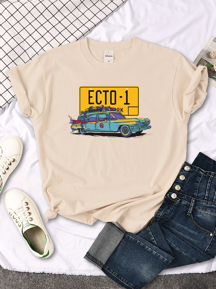 Ghostbusters Car Ecto-1 Print T-Shirt Female Oversized Vintage Fashion Clothing Women Summer Harajuku Shirts Tops Girl T Shirt