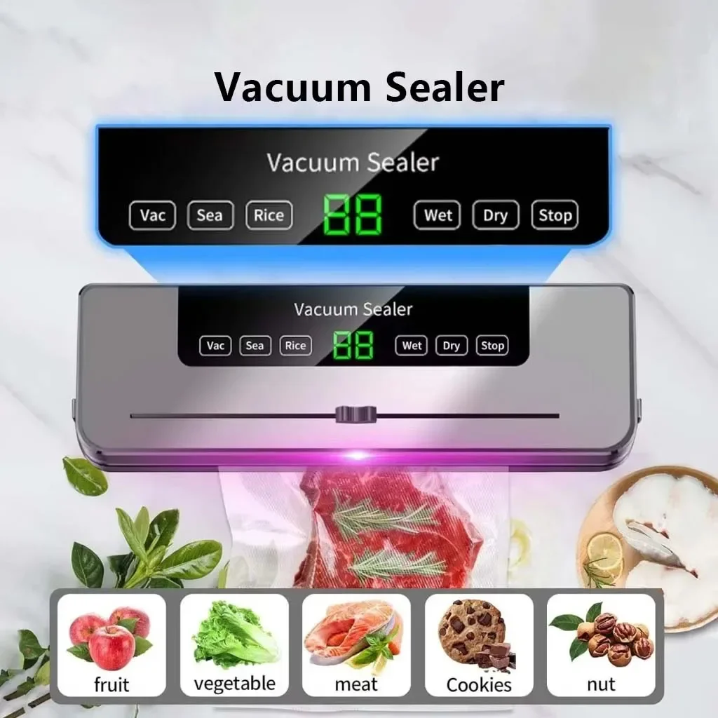 Electric Vacuum Sealer Machine Dry/Wet Food Packaging Seal To Keep Fresh Touch Buttons Digital Display Detachable Cleaning