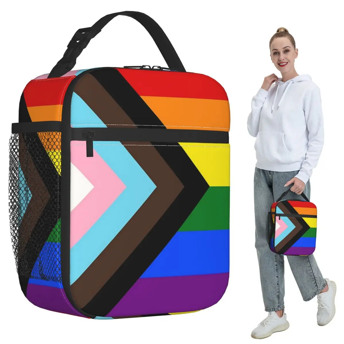 

Изолированная сумка для обеда с флагом Progress Pride для женщин, офисный холодильник, термосумка для еды, портативная коробка для завтрака, контейнер