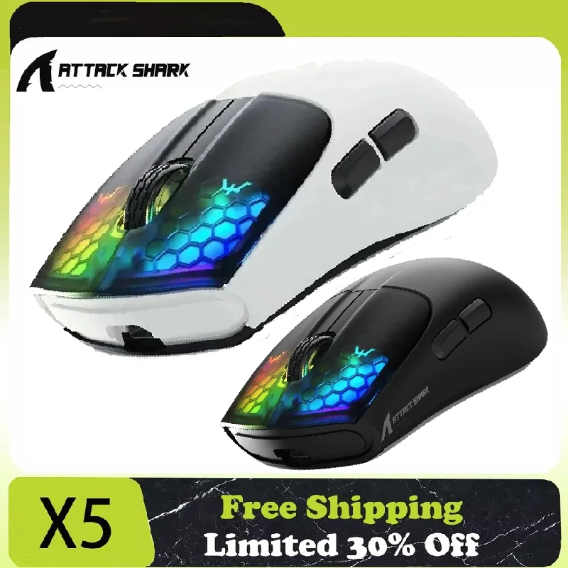 

Трехрежимная беспроводная перезаряжаемая игровая мышь ATTACK SHARK X5, легкая 49 г оптический датчик PAW3212, светодиодная сотовая мышь GB